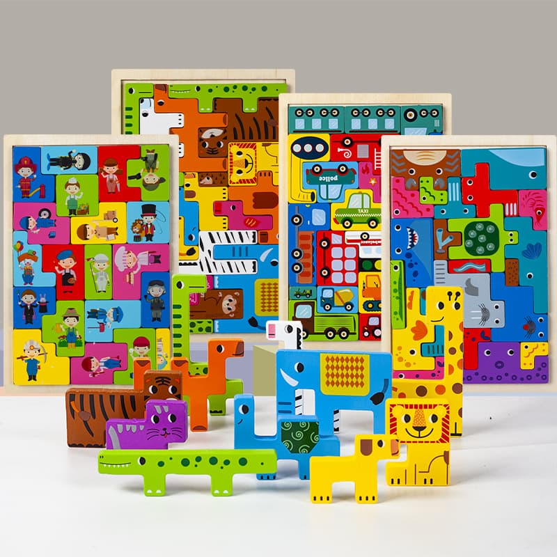 New educational three-dimensional Russian cartoon creative wooden puzzle building blocks for children's early education enlightenment cognitive assembly 1