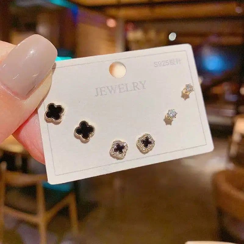 925 silver plated set asymmetrical Korean simple swan snowflake temperament female earrings student cat cat stone earrings wholesale