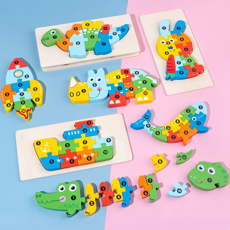 Cross-border wooden early childhood education three-dimensional puzzle building blocks animal traffic cognitive puzzle baby intellectual development toys 4