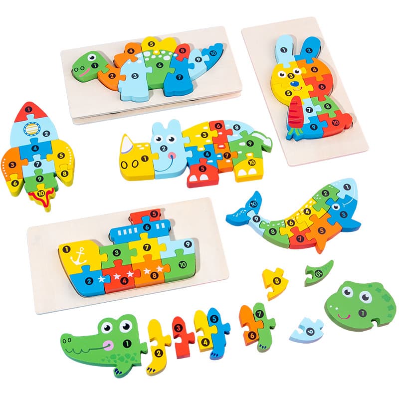 Cross-border wooden early childhood education three-dimensional puzzle building blocks animal traffic cognitive puzzle baby intellectual development toys 6