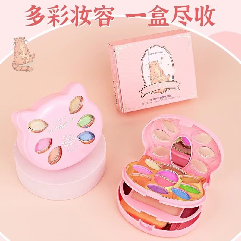 Lucky colorful makeup box, lip gloss, blush, foundation, five colors of eye shadow in one box Q2171 2