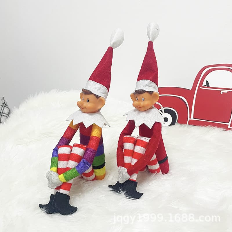Christmas decoration supplies Christmas elf long-legged Christmas ornaments rainbow-colored sitting posture Christmas bookshelf elf ornaments 2