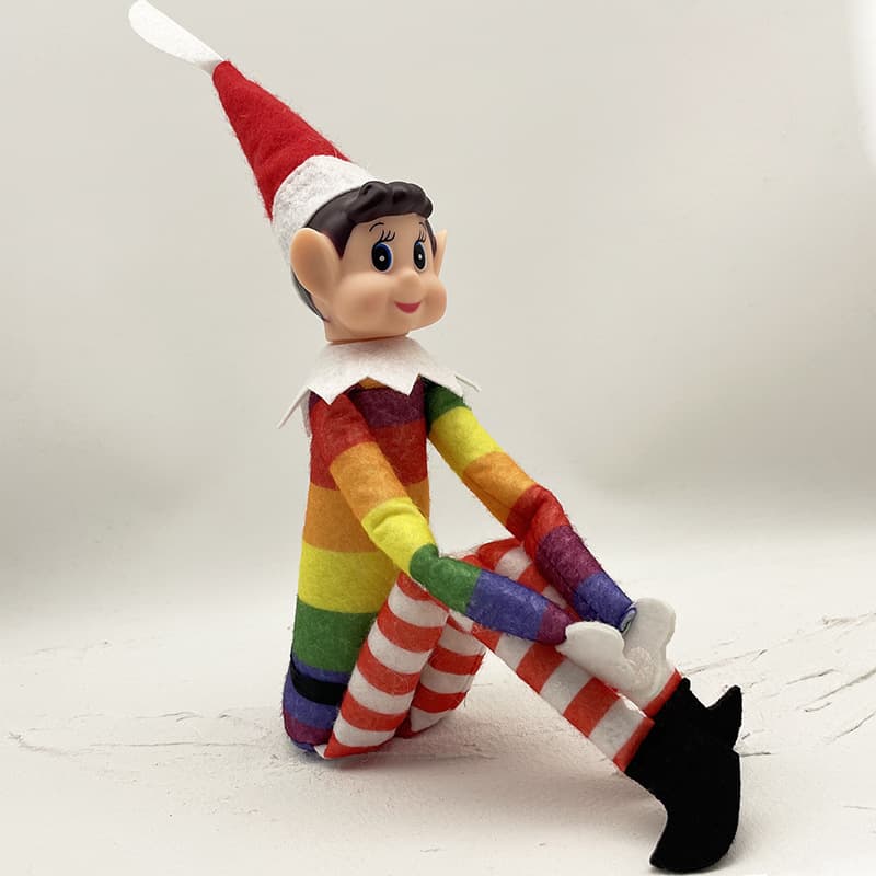 Christmas decoration supplies Christmas elf long-legged Christmas ornaments rainbow-colored sitting posture Christmas bookshelf elf ornaments 4