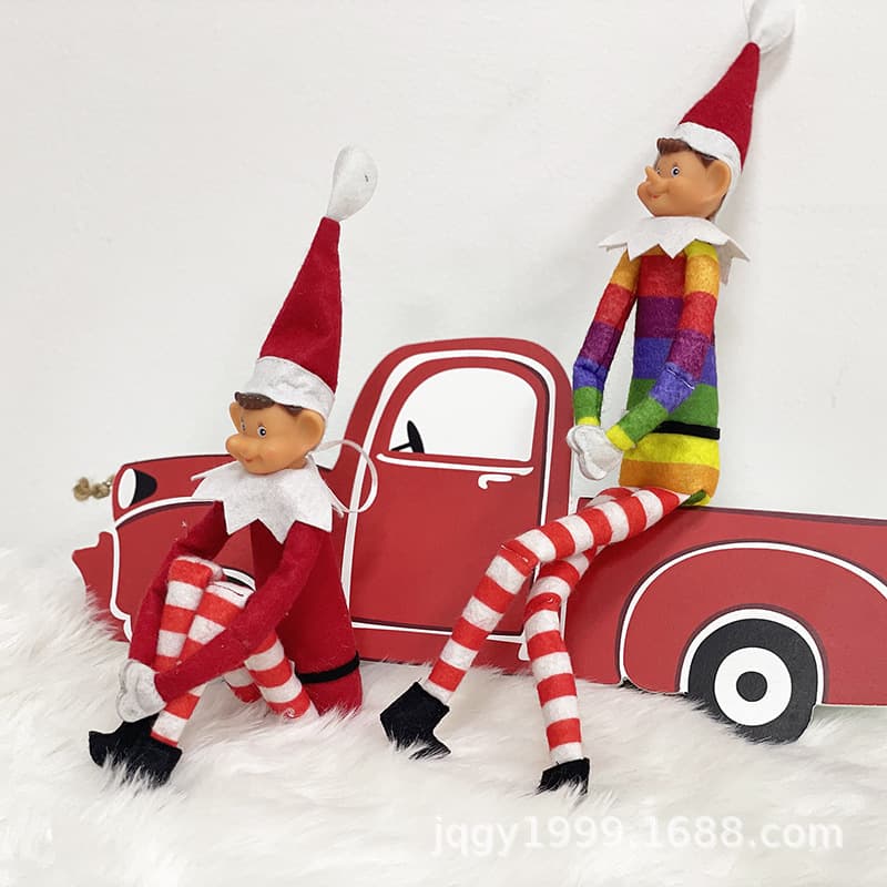 Christmas decoration supplies Christmas elf long-legged Christmas ornaments rainbow-colored sitting posture Christmas bookshelf elf ornaments 5