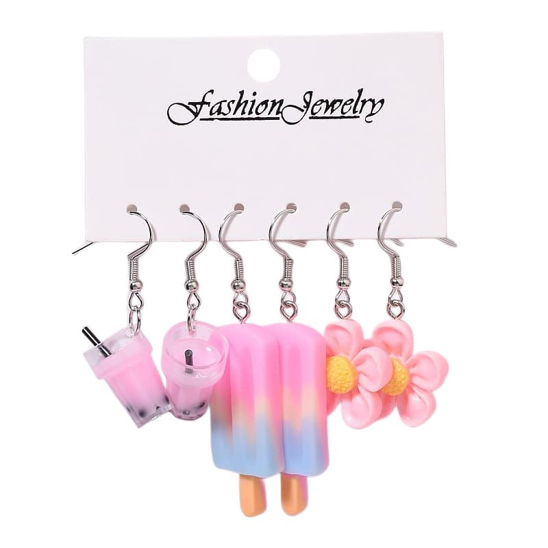 Cross-border new interesting and creative acrylic resin earring set with multiple pairs of combination flower earrings and earrings wholesale 4