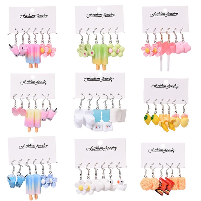 Cross-border new interesting and creative acrylic resin earring set with multiple pairs of combination flower earrings and earrings wholesale 1