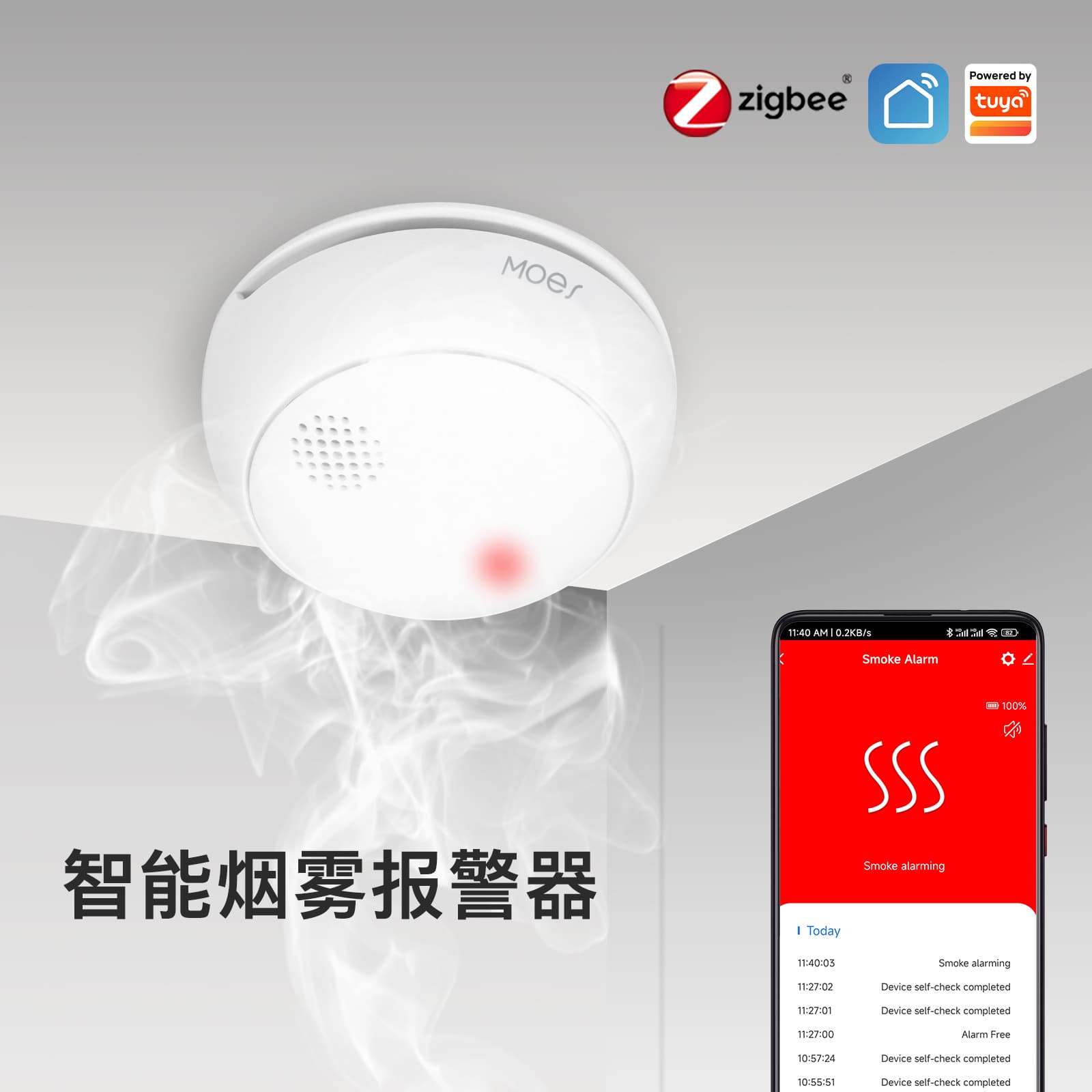 Tuya ZigBee Smart Home Smoke Detector Fire Alarm Home Kitchen Security Sensor 1