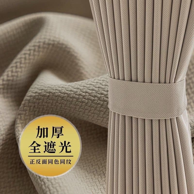 Double-sided rice grain cotton matcha green cotton and linen curtains for bedroom balcony living room full blackout and stereotyped modern blackout curtain fabric 1