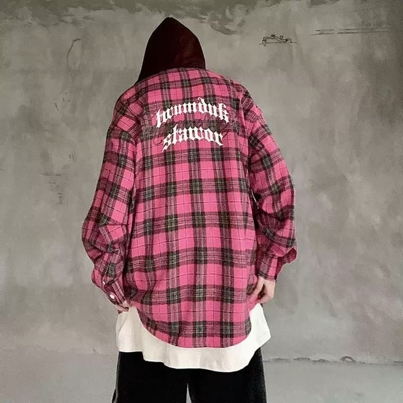 American retro plaid hooded shirt men's spring and autumn trendy high street long-sleeved lining work jacket oversize niche 2