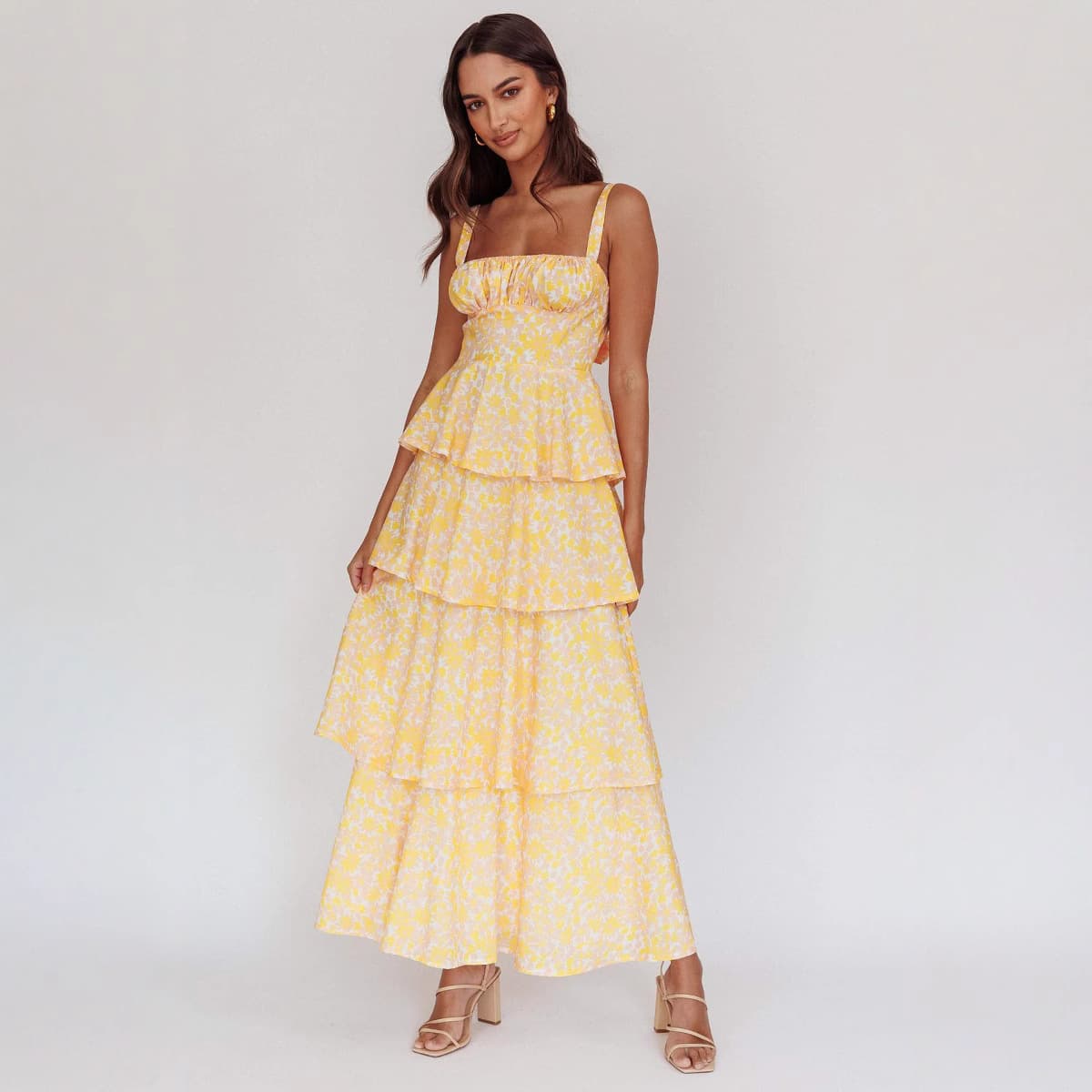 European and American 2025 new spring and summer bow floral dress holiday party temperament printed dress 3