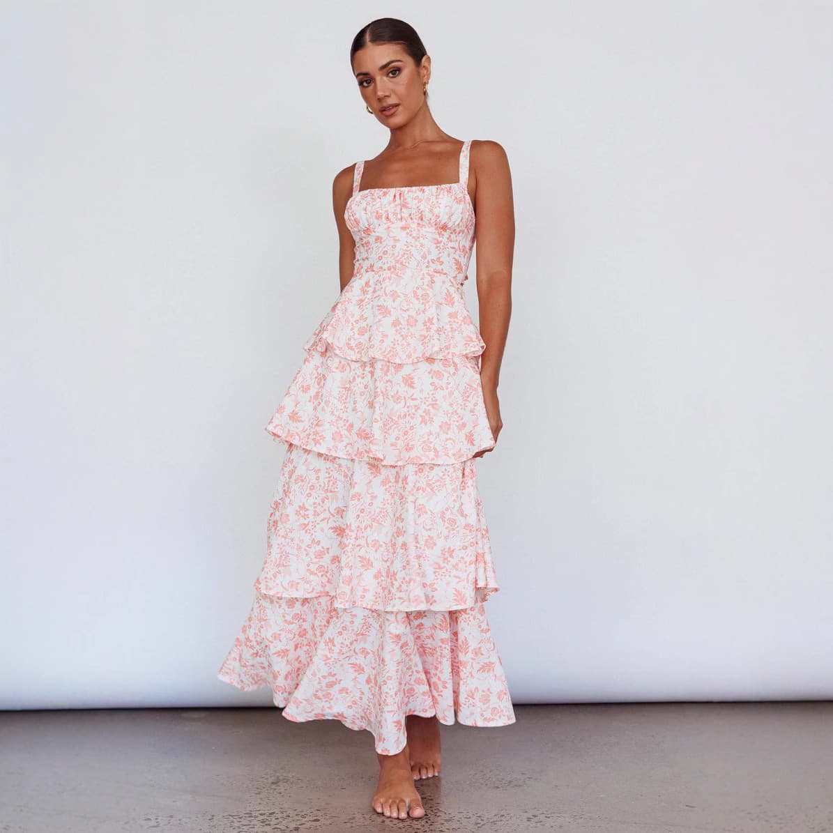 European and American 2025 new spring and summer bow floral dress holiday party temperament printed dress 4