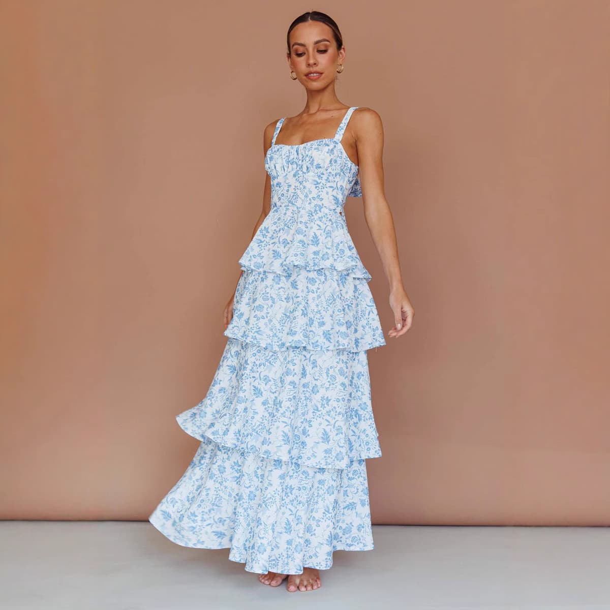 European and American 2025 new spring and summer bow floral dress holiday party temperament printed dress 5