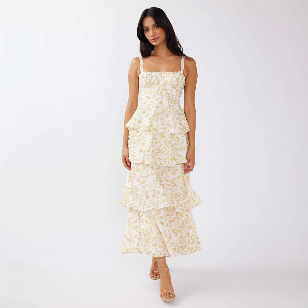 European and American 2025 new spring and summer bow floral dress holiday party temperament printed dress 6
