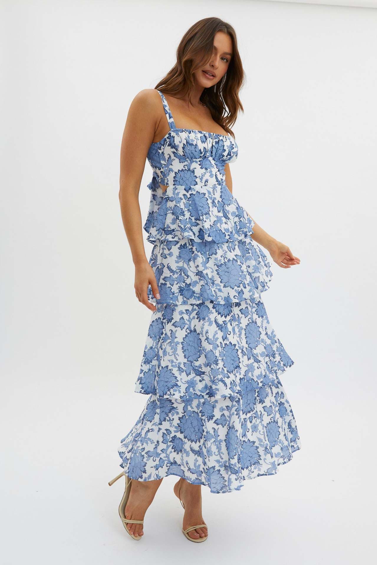European and American 2025 new spring and summer bow floral dress holiday party temperament printed dress 9