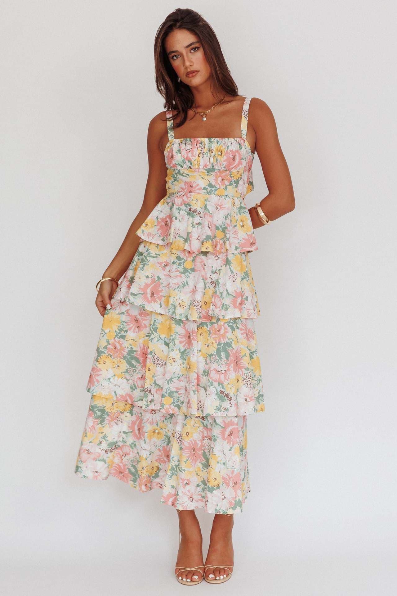 European and American 2025 new spring and summer bow floral dress holiday party temperament printed dress 10