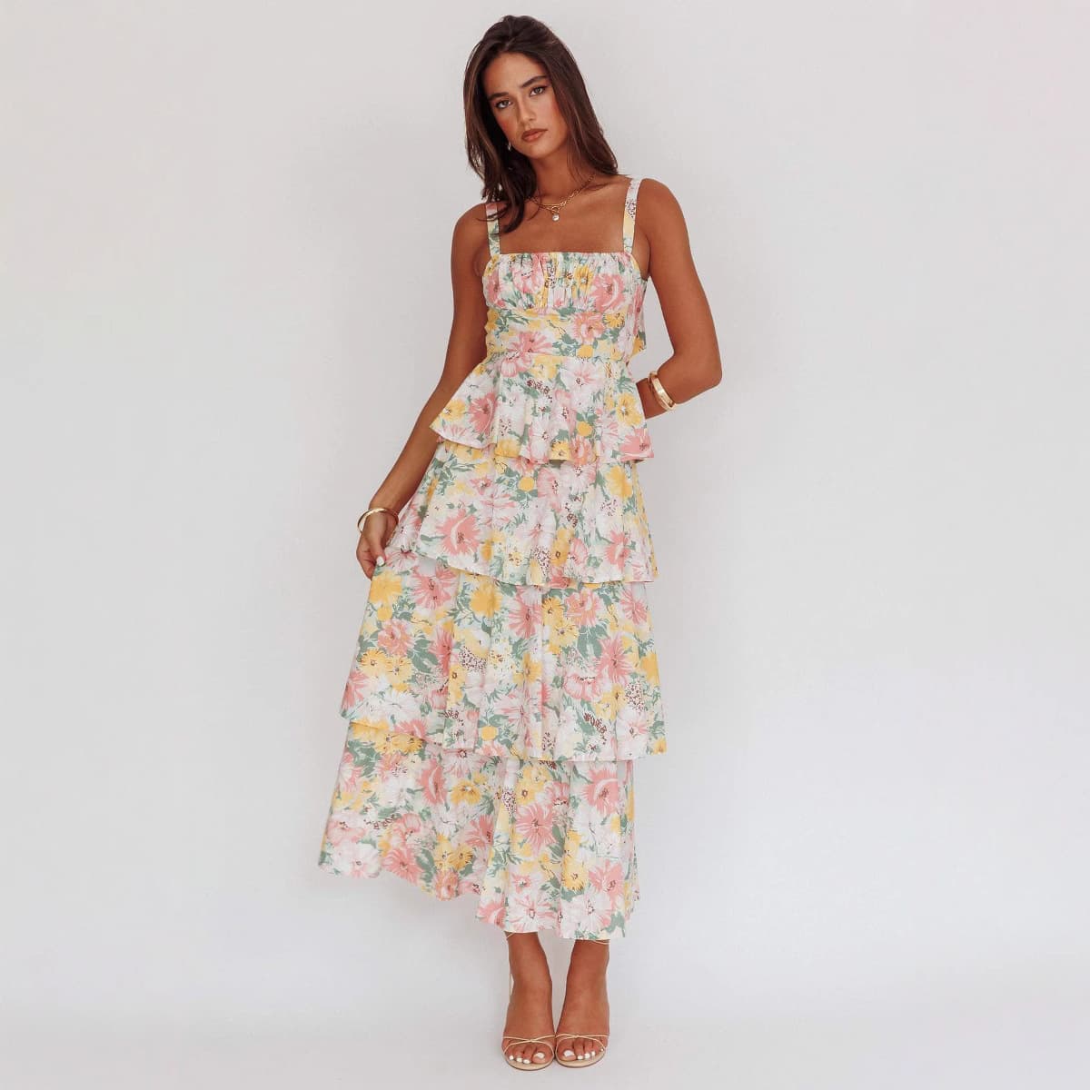 European and American 2025 new spring and summer bow floral dress holiday party temperament printed dress 1