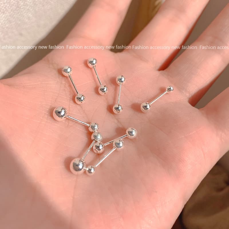 Ball screw screw Internet celebrity Doudou earrings 2024 new round bead ear bone set small and cold style simple earrings 4
