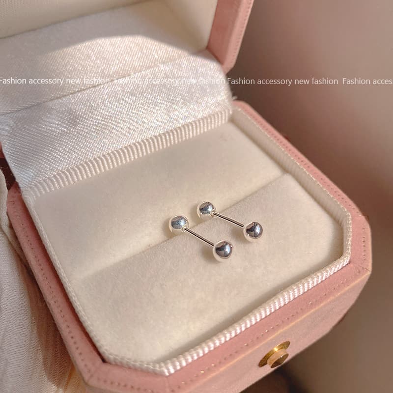 Ball screw screw Internet celebrity Doudou earrings 2024 new round bead ear bone set small and cold style simple earrings 7