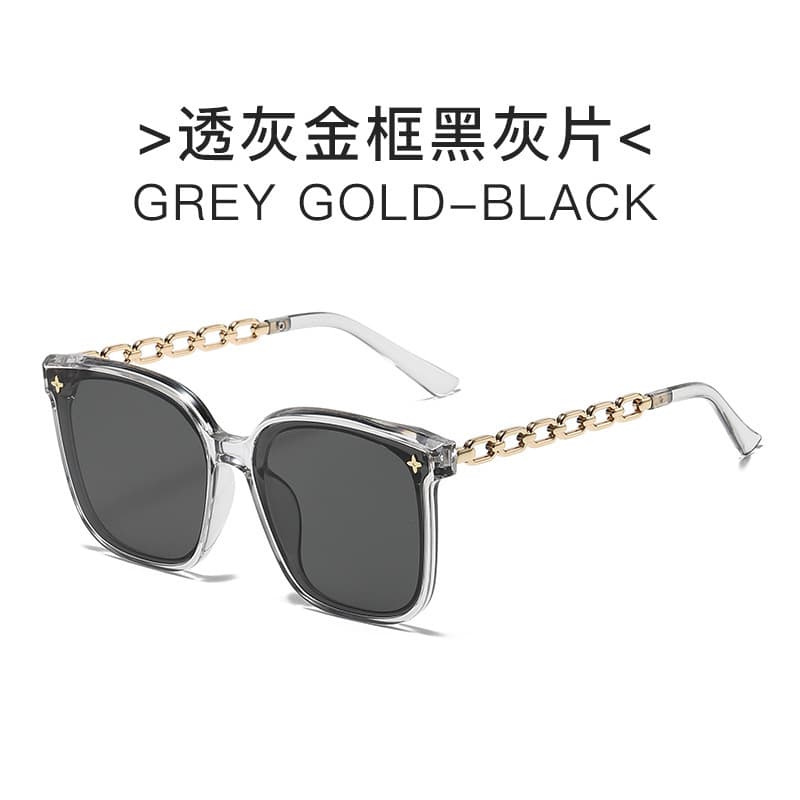 New large frame sunglasses for women, high-end anti-UV sunglasses, design chain temples, fashionable sunglasses for men 9