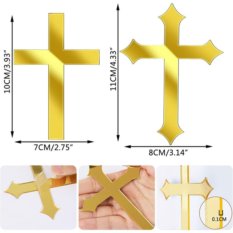 Baby Holy Communion Baptism Theme Party Decoration Insert New Mirror Gold Acrylic Cross Cake Insert 3