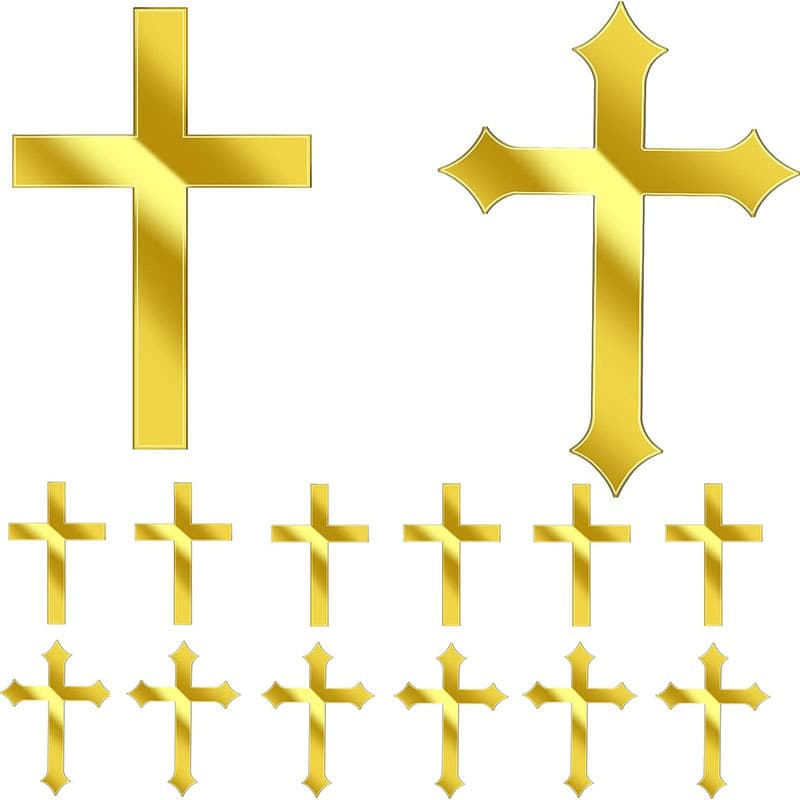 Baby Holy Communion Baptism Theme Party Decoration Insert New Mirror Gold Acrylic Cross Cake Insert 1