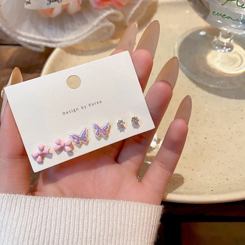 925 silver needle exquisite bow set earrings for women ins style high-end design temperament internet celebrity ear jewelry wholesale 7