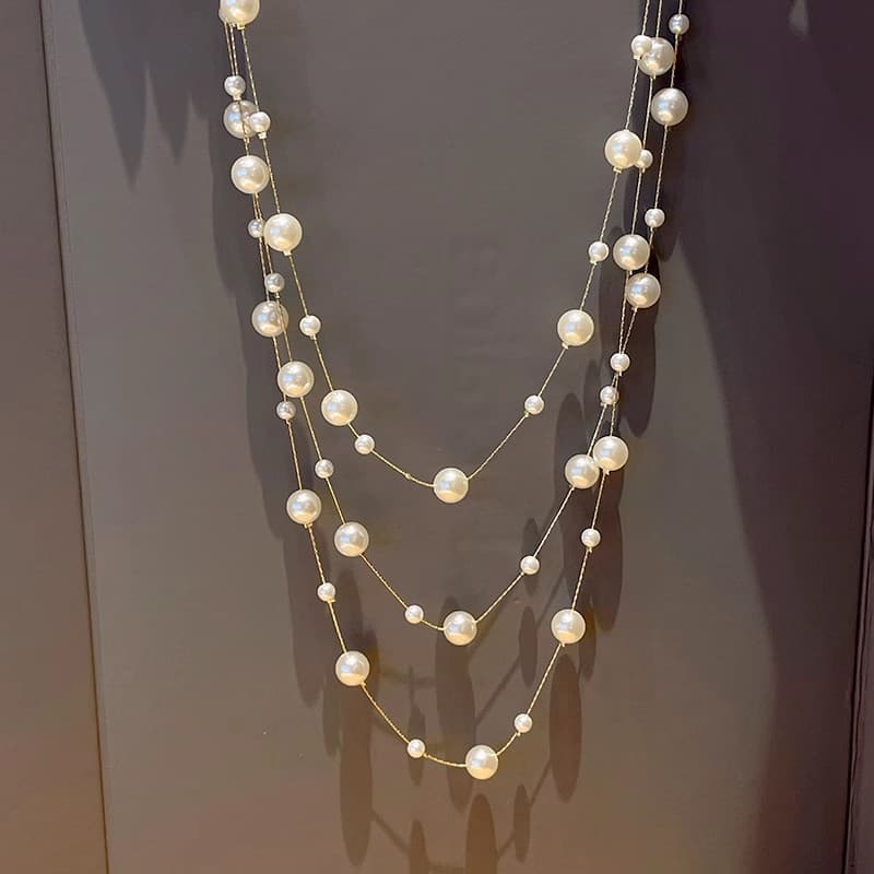 Korean Fashion Long Pearl Necklace Feminine Light Luxurious High-end Sweater Chain Versatile Autumn and Winter Necklace Wholesale 3