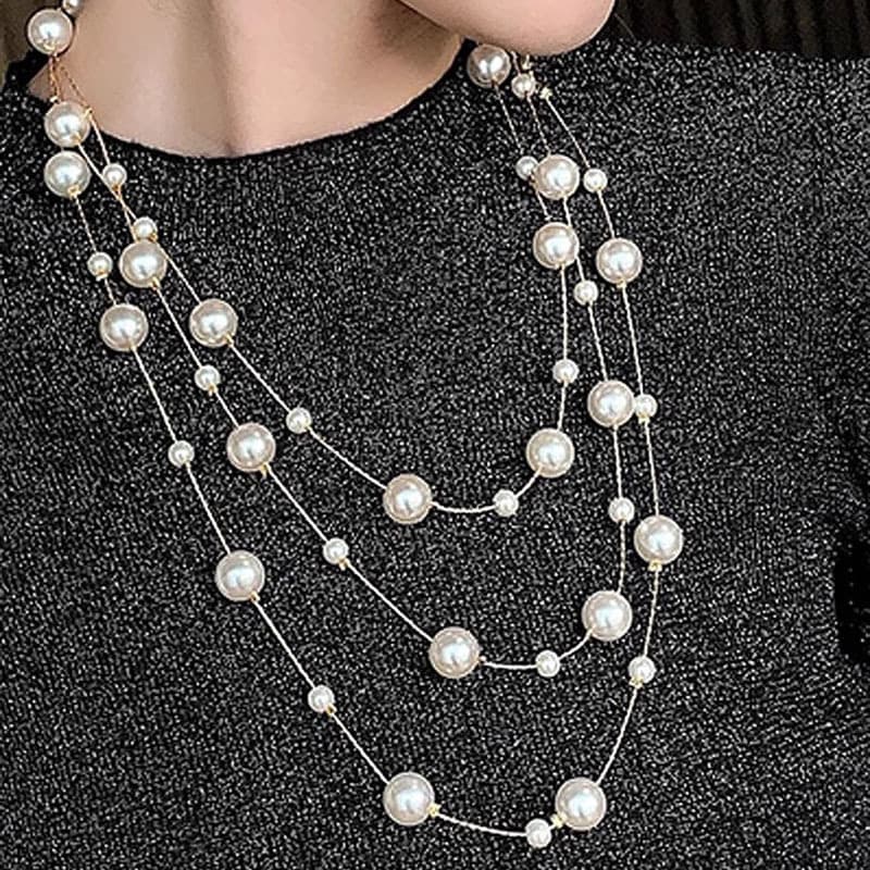 Korean Fashion Long Pearl Necklace Feminine Light Luxurious High-end Sweater Chain Versatile Autumn and Winter Necklace Wholesale 4