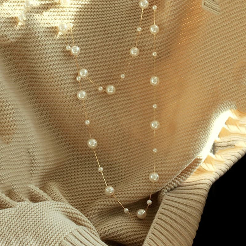 Korean Fashion Long Pearl Necklace Feminine Light Luxurious High-end Sweater Chain Versatile Autumn and Winter Necklace Wholesale 8