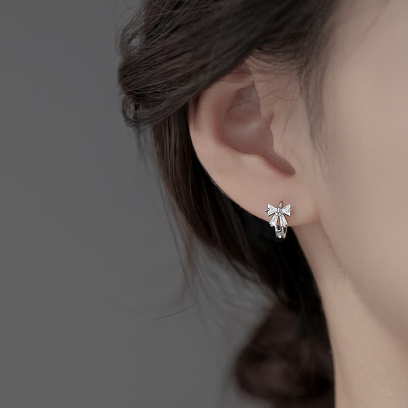 S925 sterling silver needle bow earrings Korean 2023 new trendy sweet girly heart circle earrings 8