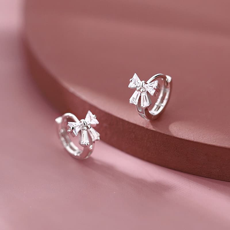 S925 sterling silver needle bow earrings Korean 2023 new trendy sweet girly heart circle earrings 1