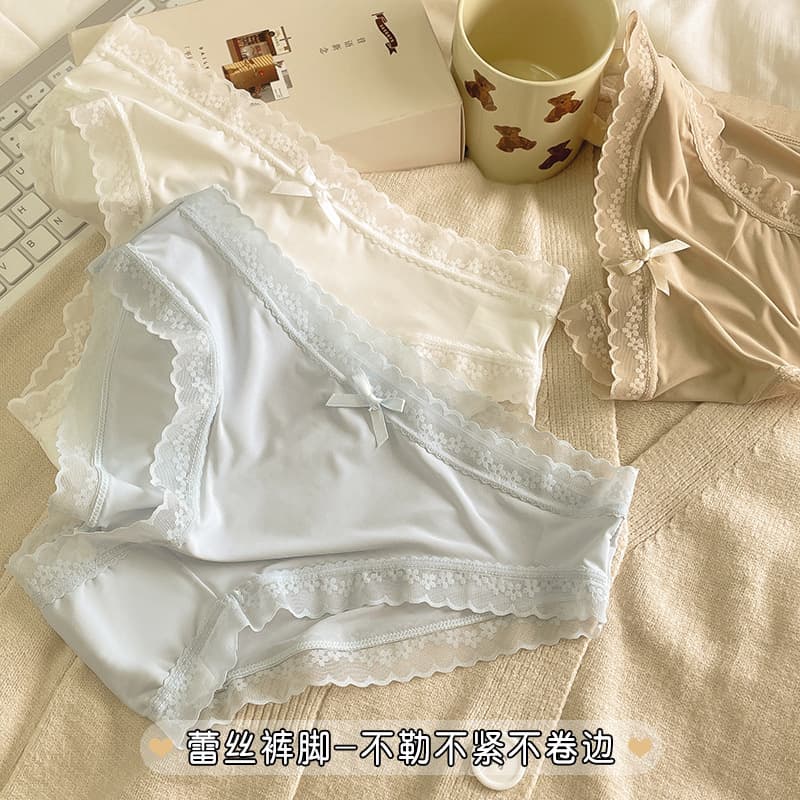 Ice silk underwear women's seamless spring and summer ultra-thin quick-drying breathable seamless girly lace sexy low-waist women's briefs 1