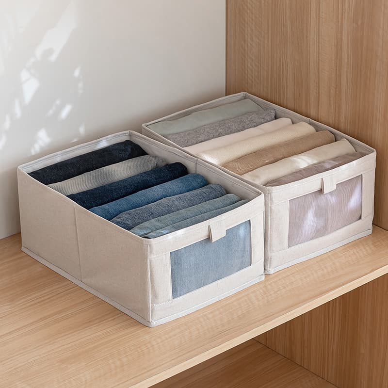 Organizer visible window clothing storage box foldable clothing storage box Japanese style wardrobe cotton and linen fabric 4