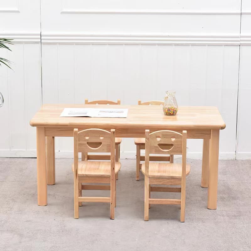 1 Kindergarten tables and chairs solid wood children's baby learning games toy table eating oak table long table cartoon table and chairs 3