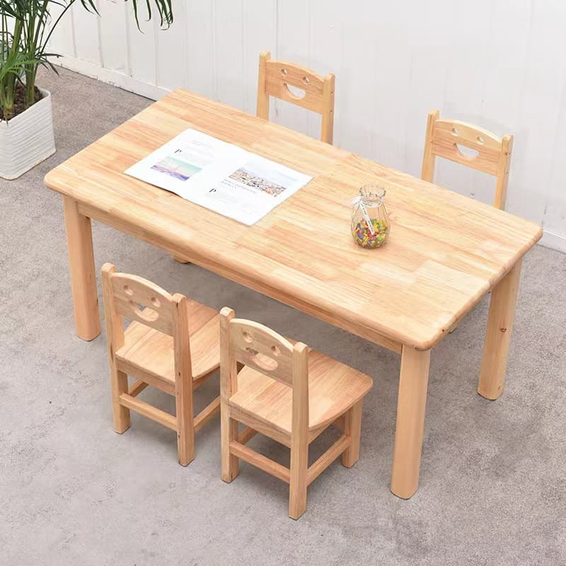 1 Kindergarten tables and chairs solid wood children's baby learning games toy table eating oak table long table cartoon table and chairs 4