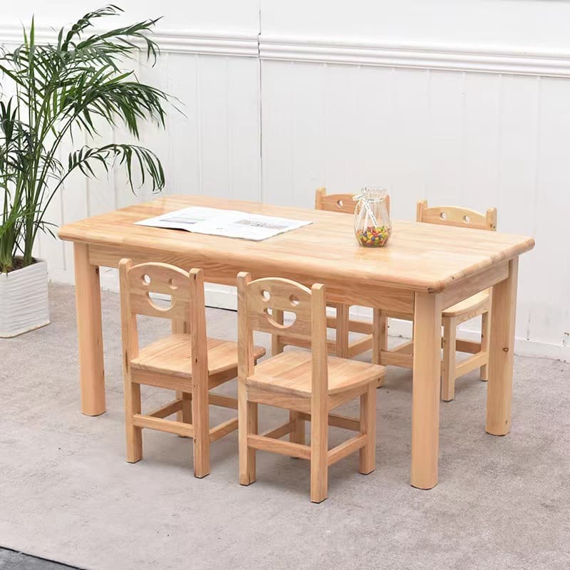 1 Kindergarten tables and chairs solid wood children's baby learning games toy table eating oak table long table cartoon table and chairs 5