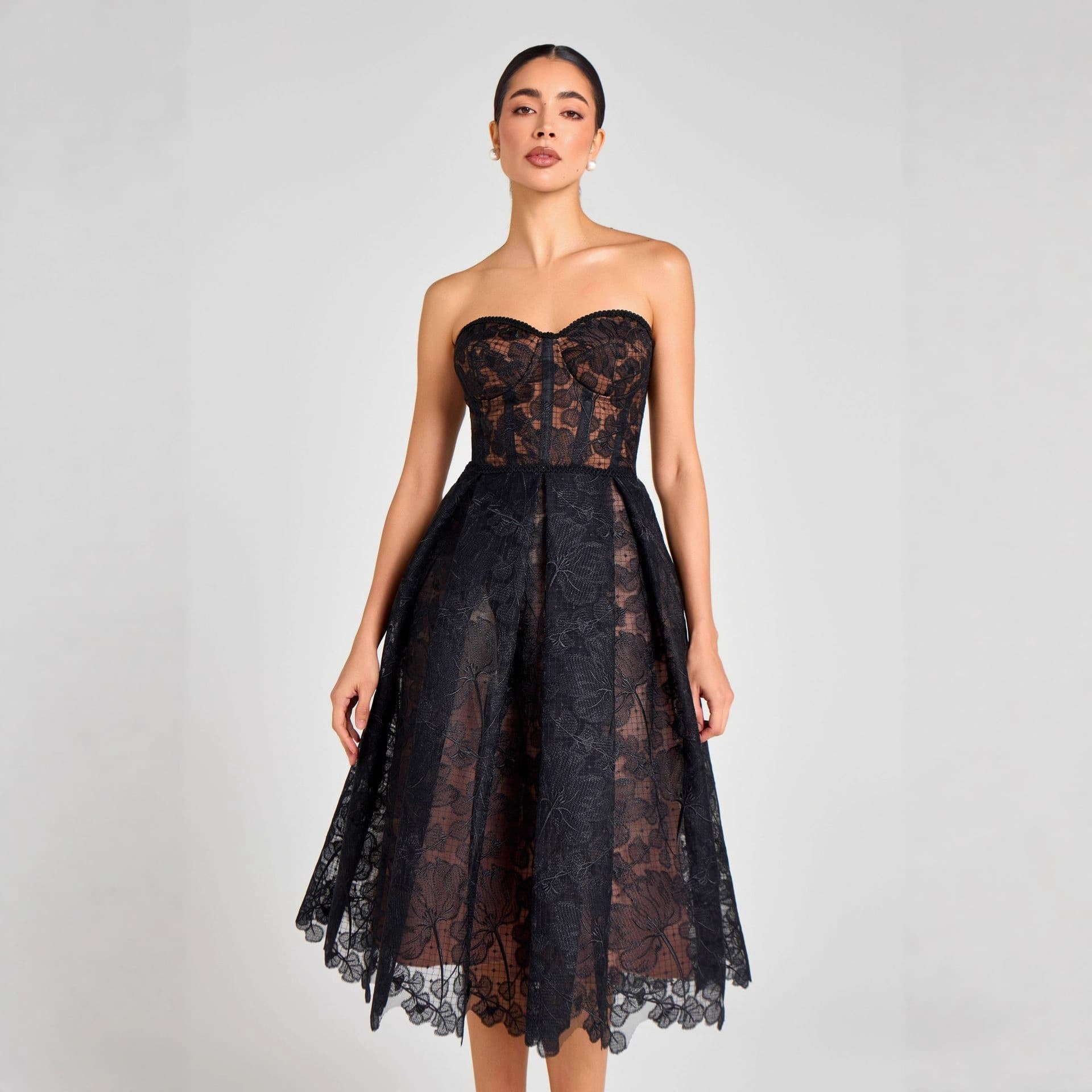 Summer new European and American foreign trade cross-border evening dress women's tight tube top dress sexy embroidered lace dress 3