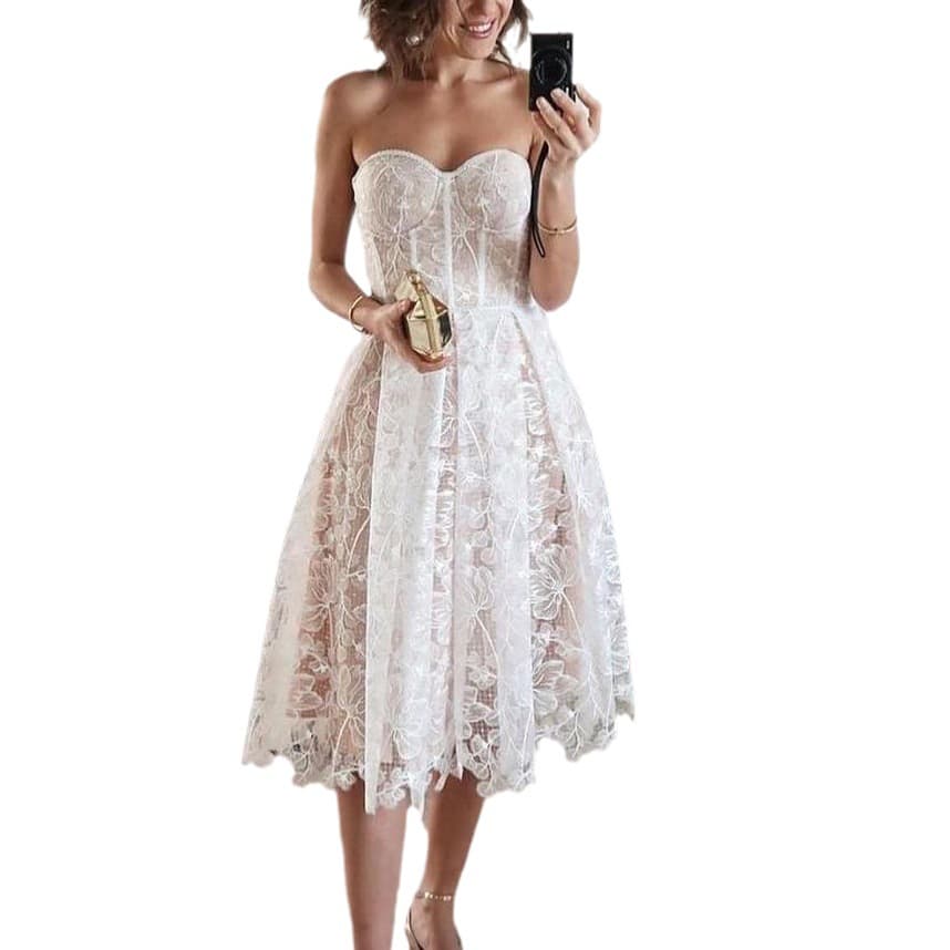 Summer new European and American foreign trade cross-border evening dress women's tight tube top dress sexy embroidered lace dress 6