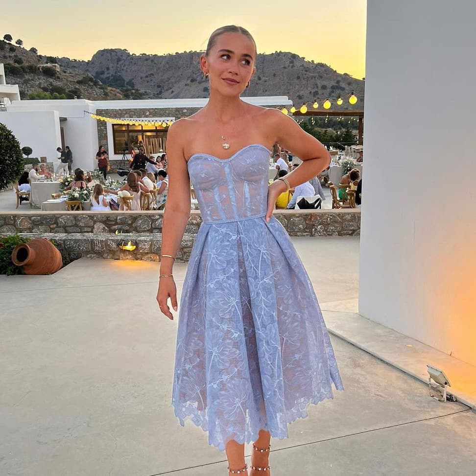 Summer new European and American foreign trade cross-border evening dress women's tight tube top dress sexy embroidered lace dress 7