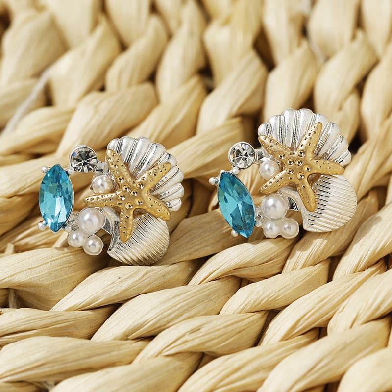 The new versatile glass gemstone starfish earrings shell pearl ocean treasure earrings are suitable for daily wear by women. 5