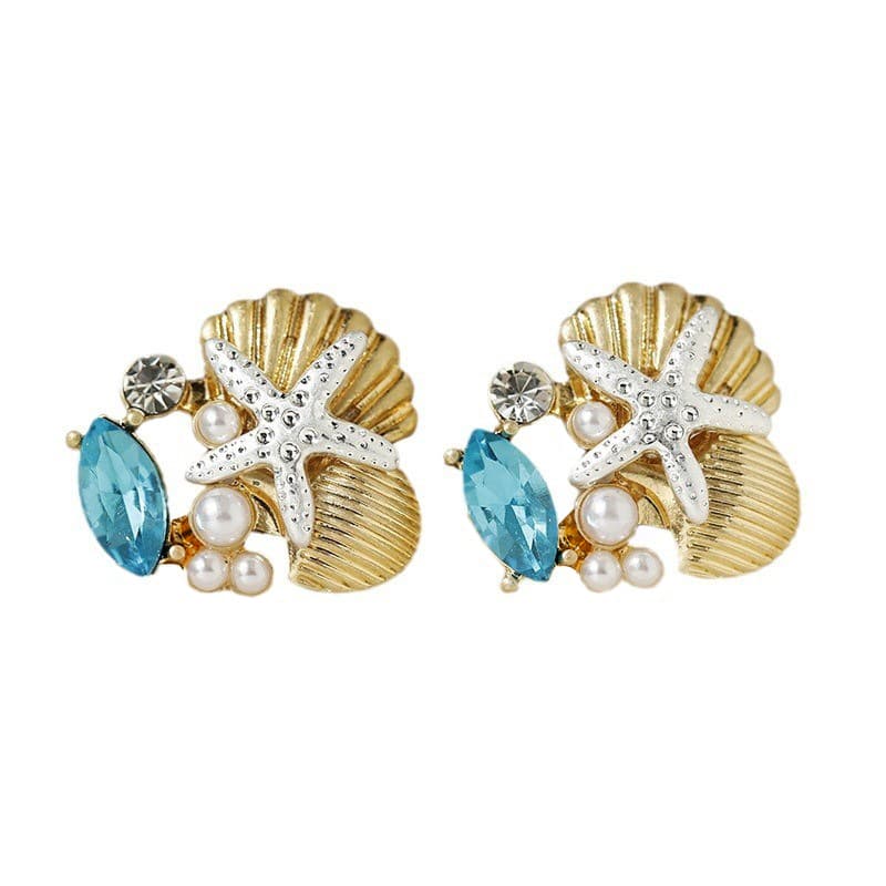 The new versatile glass gemstone starfish earrings shell pearl ocean treasure earrings are suitable for daily wear by women. 6