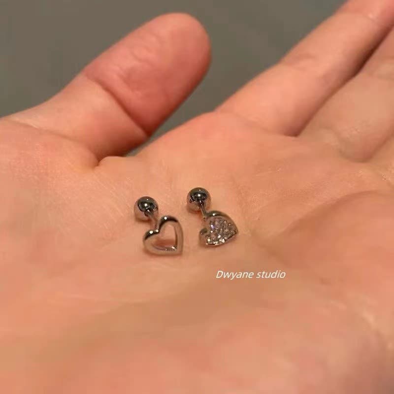 Exquisite and compact screw-buckle asymmetric love earrings for women, cold style love ear bone cochlear nails 1