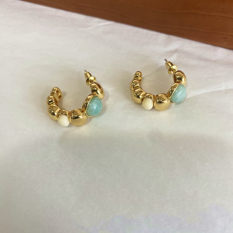 French niche fashion retro Aurelie Bidermann bohemian style natural amazonite earrings 3