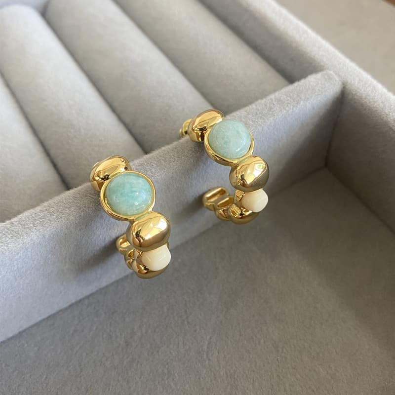 French niche fashion retro Aurelie Bidermann bohemian style natural amazonite earrings