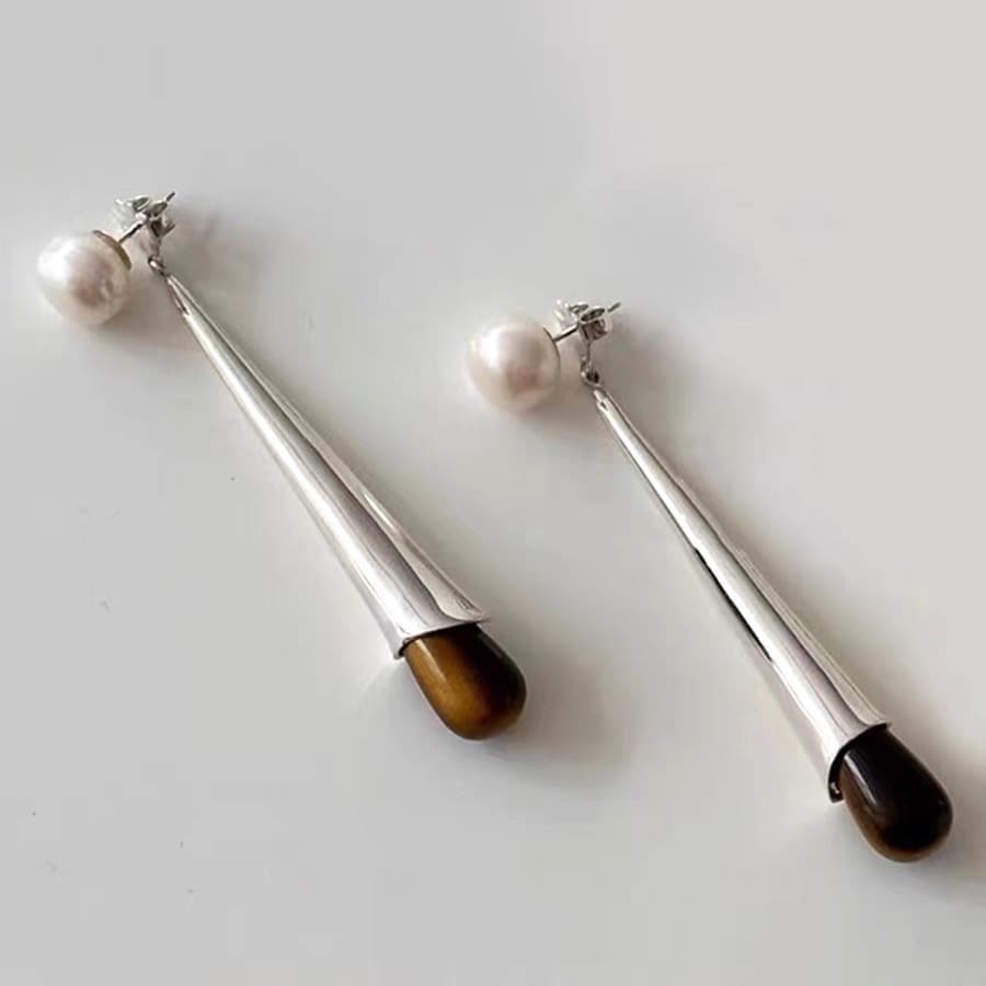 Niche Sophie Buhai French retro black onyx art heavy pearl earrings long pendant earrings 1