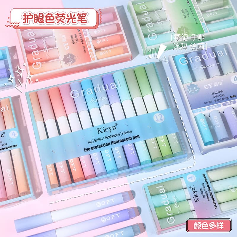 Gradient color highlighter color high value color key mark student marker pen eye protection large capacity highlighter pen