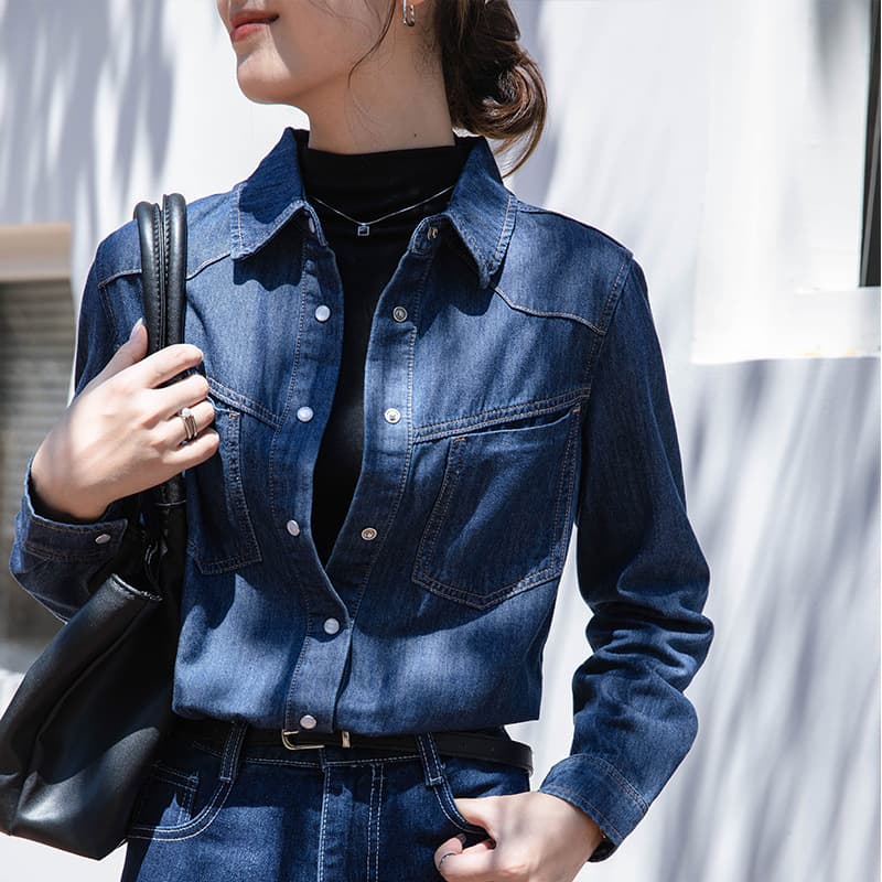 2025 Spring and Autumn New Hong Kong Style Casual Denim Shirt Jacket Women's Long Sleeve Loose Versatile Fashionable Stacking Shirt Trend 3