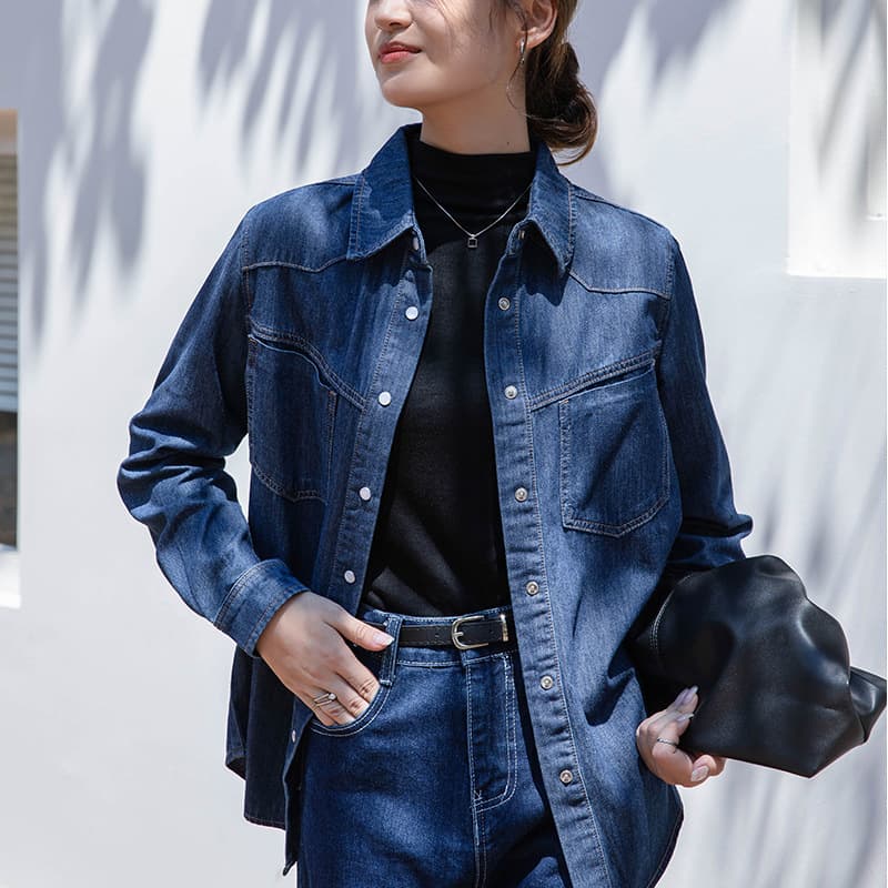 2025 Spring and Autumn New Hong Kong Style Casual Denim Shirt Jacket Women's Long Sleeve Loose Versatile Fashionable Stacking Shirt Trend 4