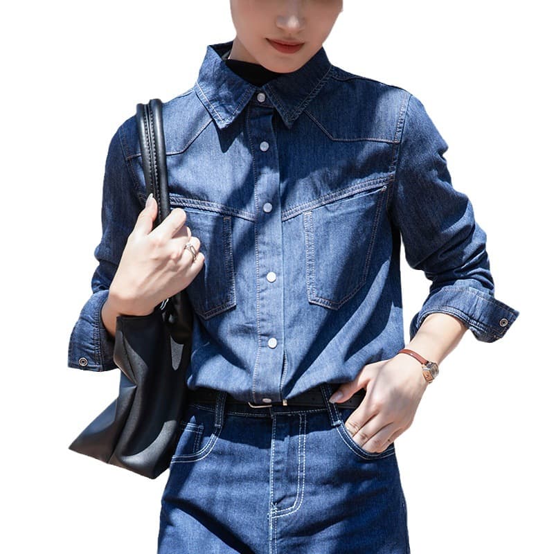 2025 Spring and Autumn New Hong Kong Style Casual Denim Shirt Jacket Women's Long Sleeve Loose Versatile Fashionable Stacking Shirt Trend 6