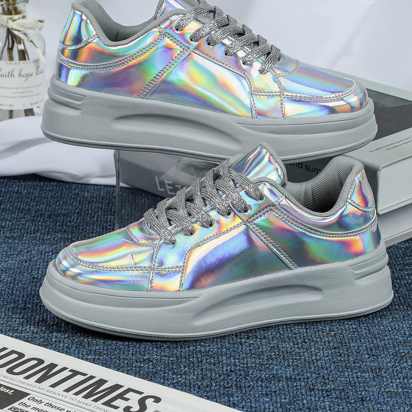 Thick-soled sequined trendy sneakers, elevated casual sneakers, breathable and lightweight outdoor flat shoes, trendy shoes for couples 7